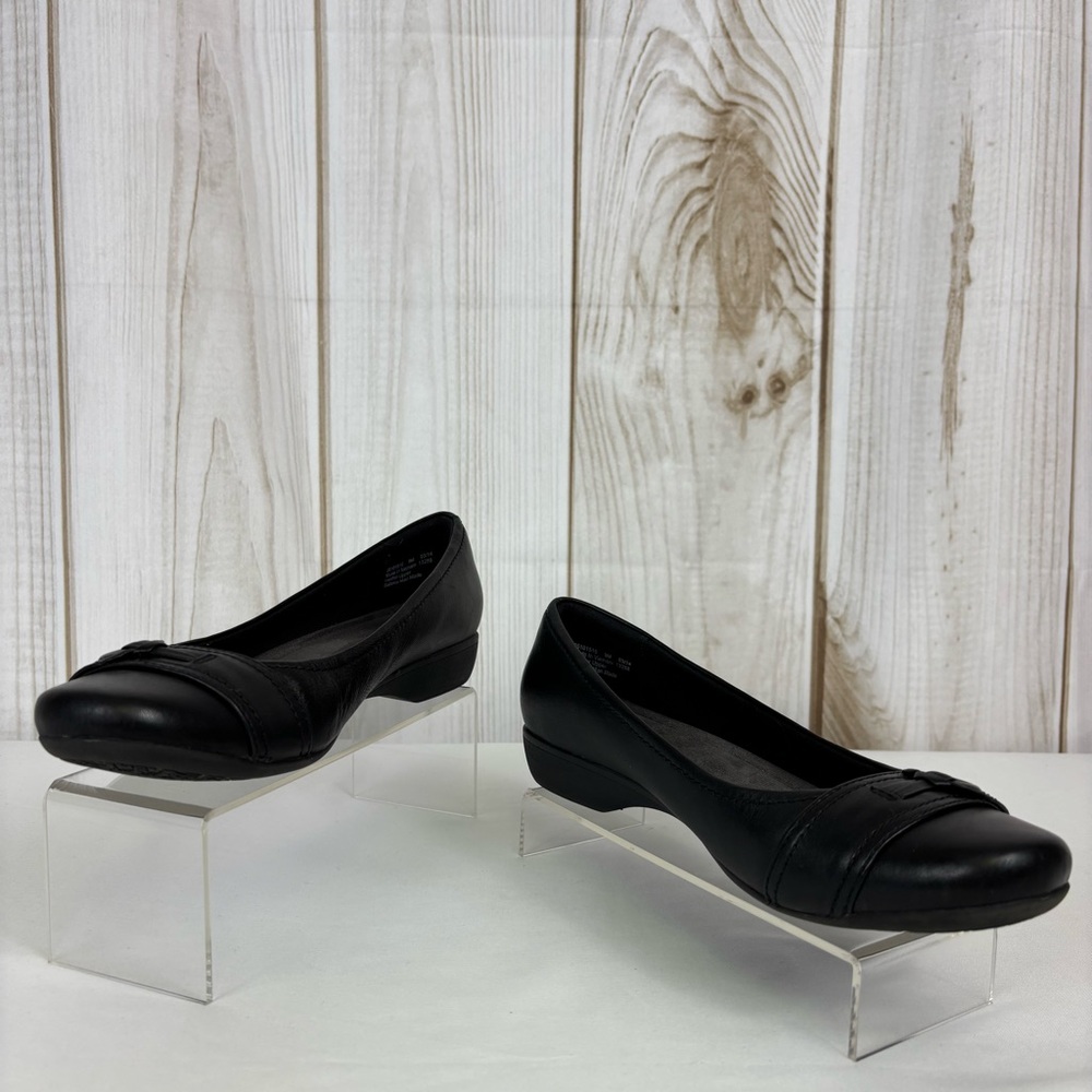 Clarks Leather Low Heel Loafers Slip On Flats Buckle Comfort Shoes Black Size 9 - Picture 3 of 15